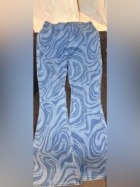 Hollister Blue Swirl Ultra High-Rise Denim Flare Jeans